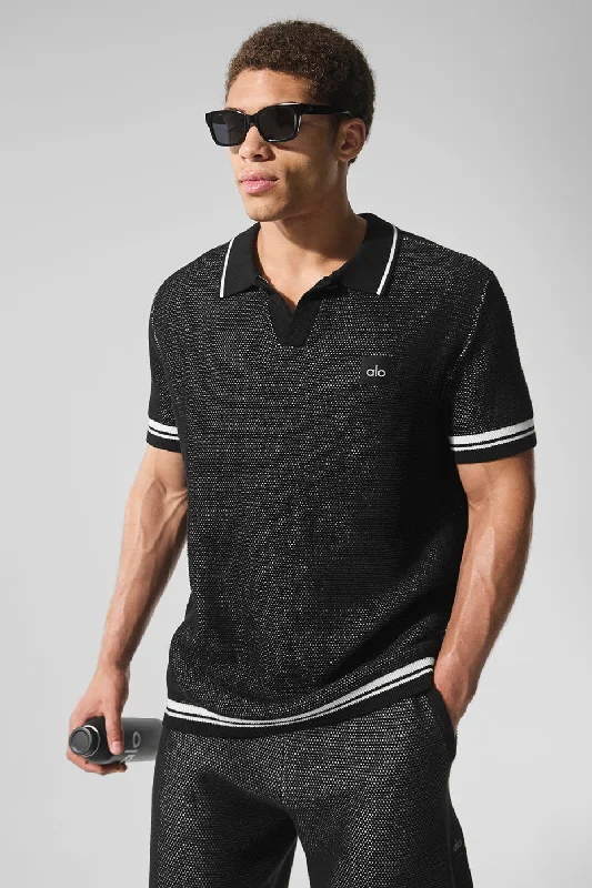 Men's Linen Blend Casual Shirts with Roll - Up Sleeves for a Summer Beach LookSports Club Sweater Knit Polo - Black