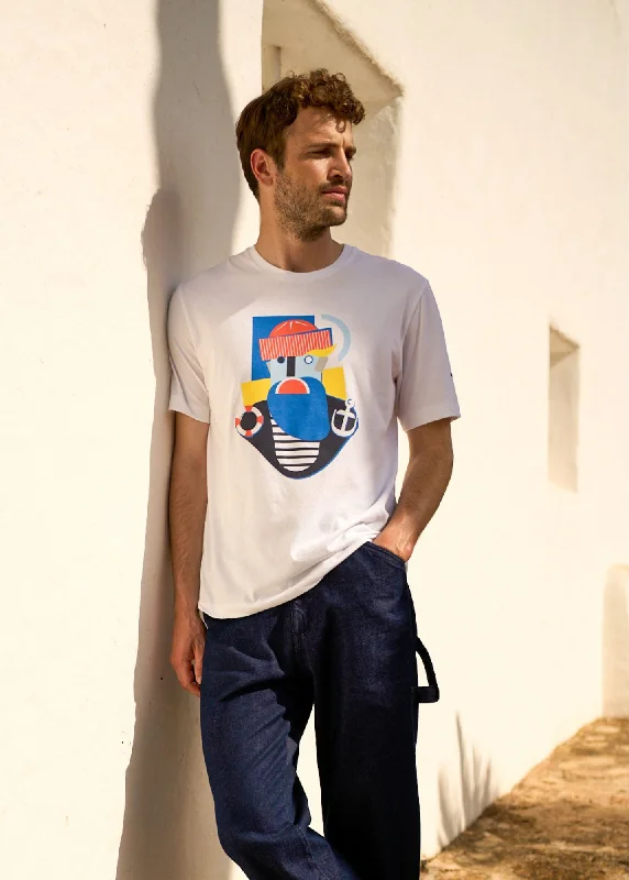 Men's breathable cotton blend polo shirts for summer outingsBEN GRAPHIC - Tee with Sailor Motif for Men | Pima Cotton (WHITE / MULTICO)