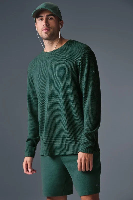 Men's Two - Tone Contrast Panel Casual Shirts in White and Navy for a Stylish and Eye - Catching DesignElevate Waffle Long Sleeve Crew - Winter Ivy