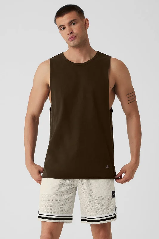 Men's Short - Sleeve Linen Casual Shirts in Light Khaki for a Breathable Summer OptionSociety Raw Edge Tank - Espresso