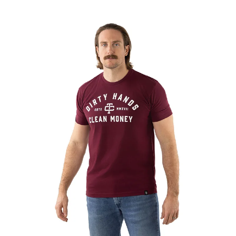Men's Slim - Fit Printed Floral Casual Shirts in Pastel Colors for a Spring - Inspired VibeTroll Co. Men's "Dirty Hands Clean Money" Short Sleeve T-Shirt_Maroon