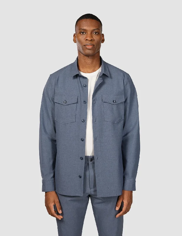 Men's Shearling - Lined Collar Casual Shirts in Brown for a Rustic and Warm AppealEssential Overshirt Storm Blue Melange