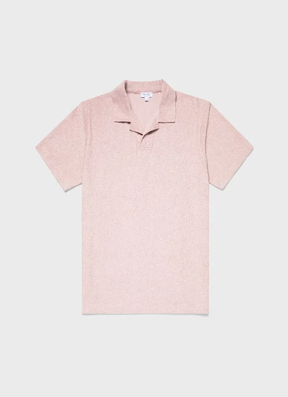 Men's breathable cotton blend polo shirts for summer outingsMen's Towelling Polo Shirt in Pale Pink