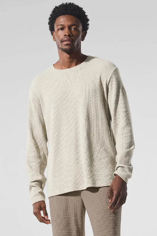 Men's Distressed Denim Casual Shirts with Frayed Edges for a Trendy and Rugged LookElevate Waffle Long Sleeve Crew - Bone