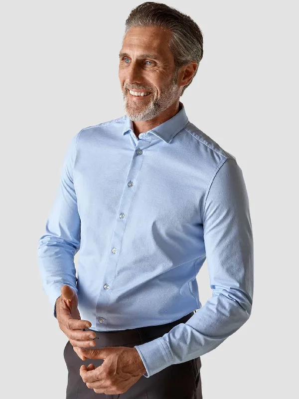 Plus Size Men's Striped Chambray Casual Shirts with a Spread Collar for a Preppy AppearanceClassic Shirt Light Blue Twill Slim