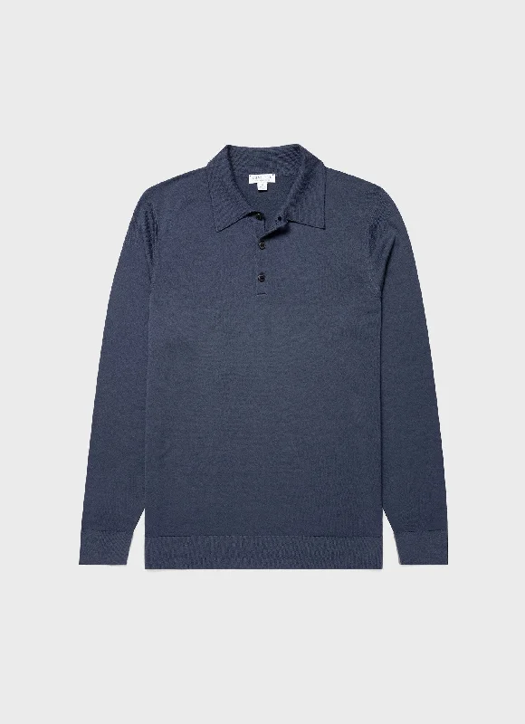 Men's stretchable athletic polo shirts for fitness workoutsMen's Extra-Fine Merino Polo Shirt in Slate Blue