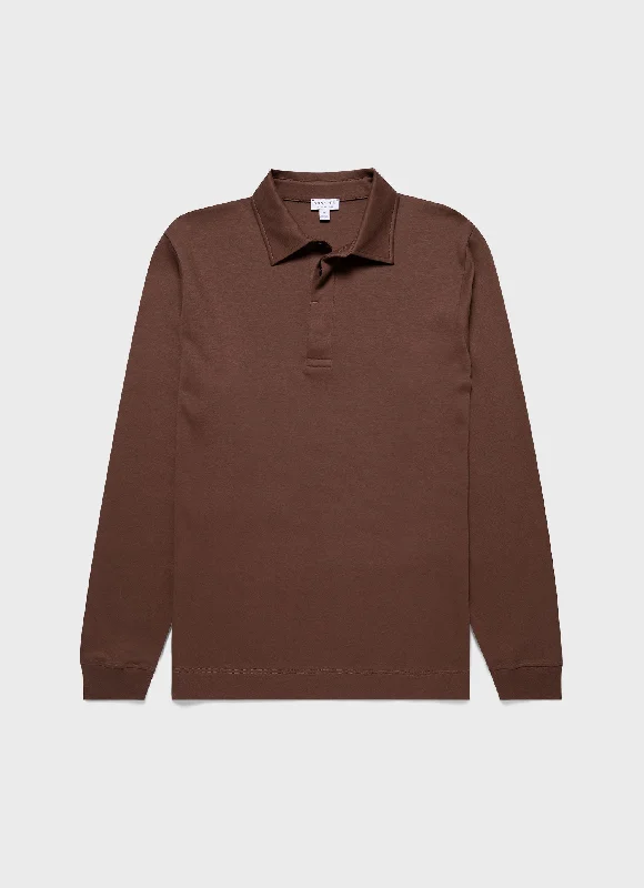 Men's luxury cashmere blend polo shirts in solid colorsMen's Heavyweight Rugby Polo Shirt in Cocoa Brown