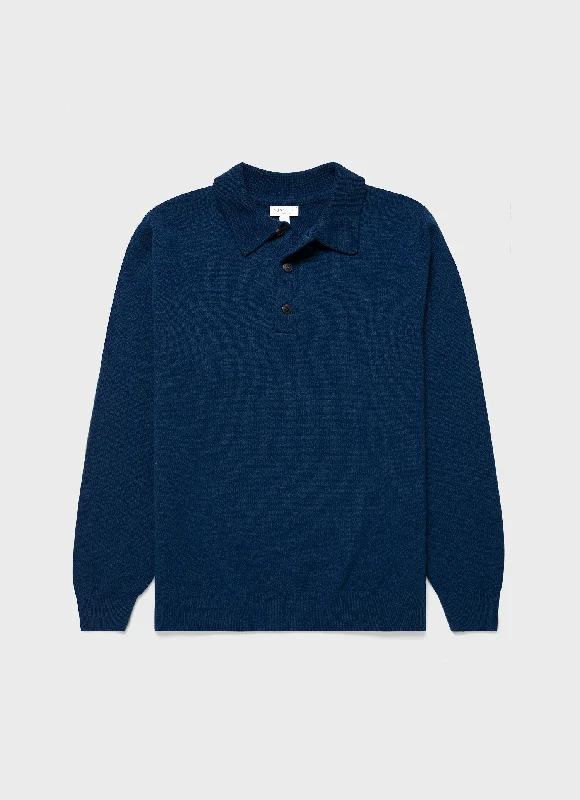 Men's jacquard woven polo shirts with intricate designsMen's Lambswool Polo Shirt in Naval Blue