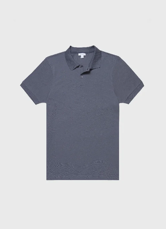 Men's luxury cashmere blend polo shirts in solid colorsMen's Piqué Polo Shirt in Slate Blue