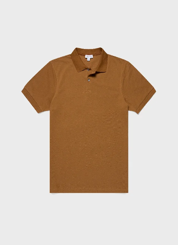 Men's breathable cotton blend polo shirts for summer outingsMen's Piqué Polo Shirt in Golden Brown
