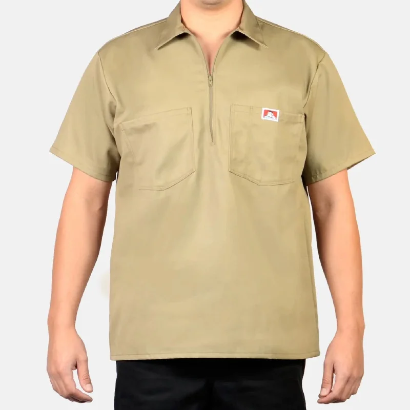 Men's Retro - Style Hawaiian Print Casual Shirts in Bold Patterns for a Tropical VacationBen Davis Men's 1/2 Zip Double Pocket Short Sleeve Work Shirt