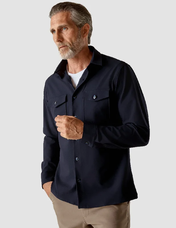 Men's Slim - Fit Printed Floral Casual Shirts in Pastel Colors for a Spring - Inspired VibeOvershirt Midnight Blue