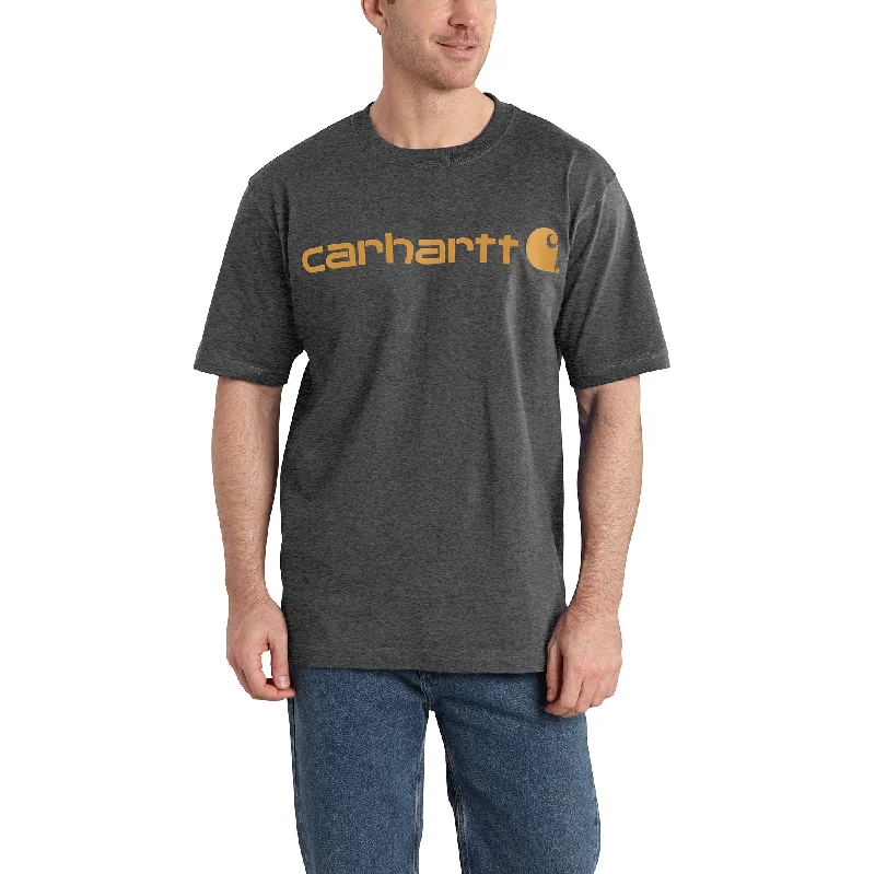 Men's Long - Line Oversized Casual Shirts in Dark Gray for a Relaxed and Modern LookCarhartt Men's Signature Logo Short Sleeve T-Shirt_Carbon Heather