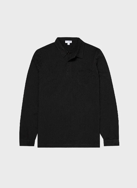 Men's breathable cotton blend polo shirts for summer outingsMen's Riviera Long Sleeve Polo Shirt in Black