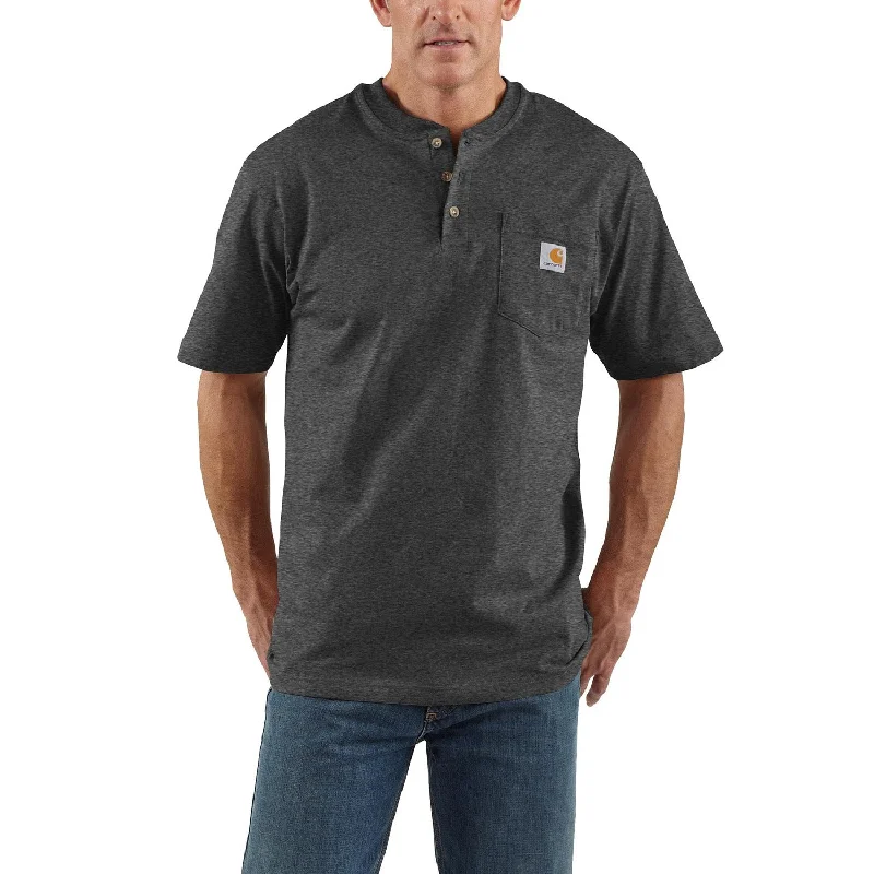Men's Long - Line Oversized Casual Shirts in Dark Gray for a Relaxed and Modern LookCarhartt Men's Short Sleeve Pocket Henley_Carbon Heather