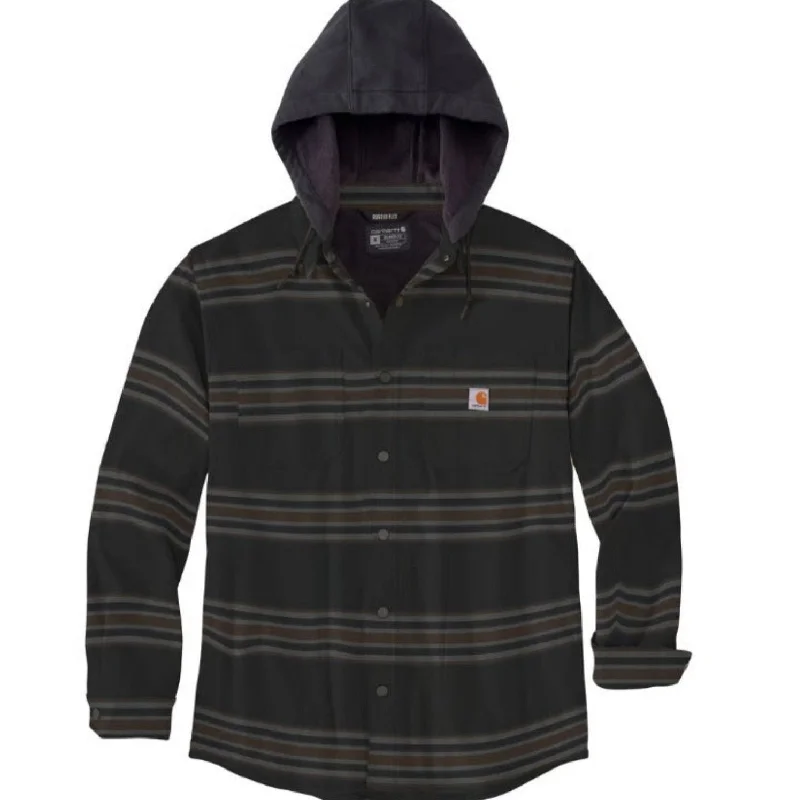Plus Size Men's Striped Chambray Casual Shirts with a Spread Collar for a Preppy AppearanceCarhartt Men's Flannel Fleece-Lined Snap Hooded Shirt Jac