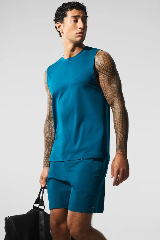 Plus Size Men's Striped Chambray Casual Shirts with a Spread Collar for a Preppy AppearanceConquer Muscle Tank - Eclipse Blue