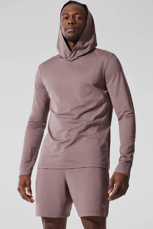 Plus Size Men's Striped Chambray Casual Shirts with a Spread Collar for a Preppy AppearanceConquer Reform Long Sleeve With Hood - Mushroom