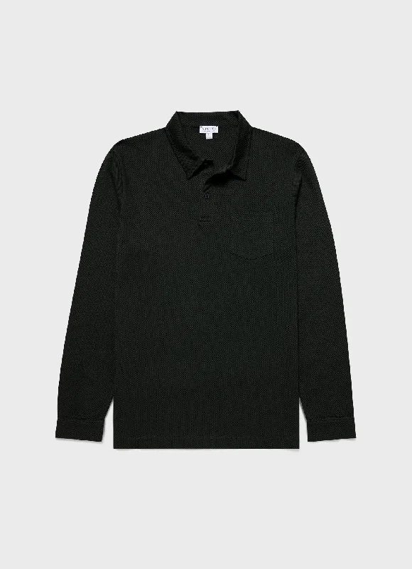 Men's vintage - inspired retro polo shirts with unique patternsMen's Long Sleeve Riviera Polo Shirt in Holly Green