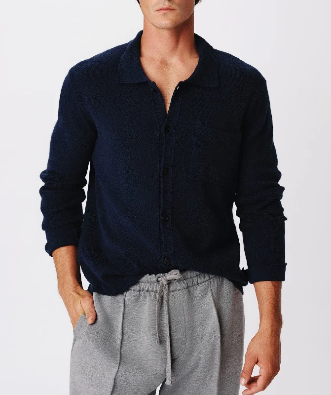 Men's Organic Cotton Casual Shirts with a Soft Handfeel for Everyday ComfortMerino Wool Cotton Cashmere Blend Cardigan Jacket - Midnight