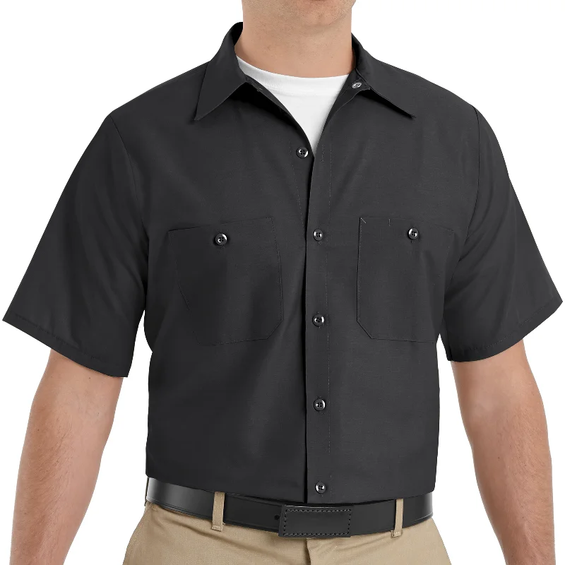 Men's Stretch - Fabric Casual Shirts in Navy Blue for a Comfortable and Flexible FitRed Kap Men's Industrial Short Sleeve Work Shirt