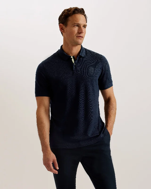 Men's slim fit short sleeve polo shirts with contrast collarsKarty Short Sleeve Branded Polo Shirt Navy