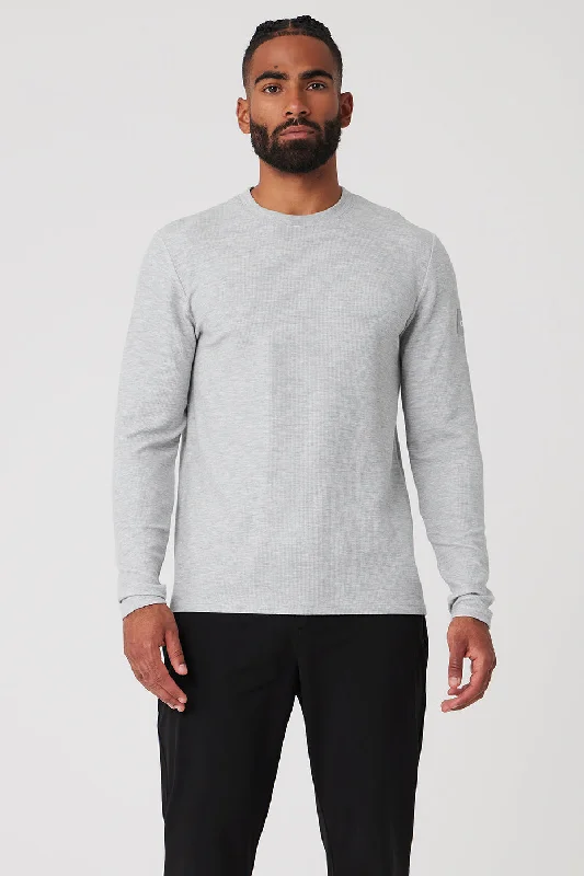 Plus Size Men's Striped Chambray Casual Shirts with a Spread Collar for a Preppy AppearanceMicro Waffle Fast Break Long Sleeve Tee - Athletic Heather Grey