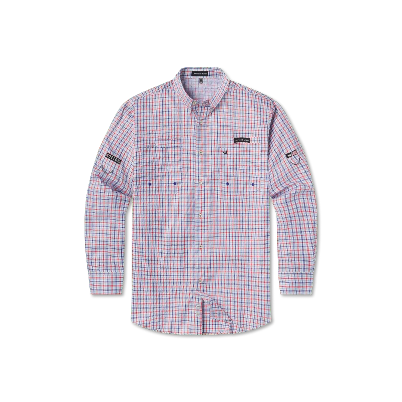 Men's Linen Blend Casual Shirts with Roll - Up Sleeves for a Summer Beach LookHarbor Cay Fishing Shirt - Abaco Grid