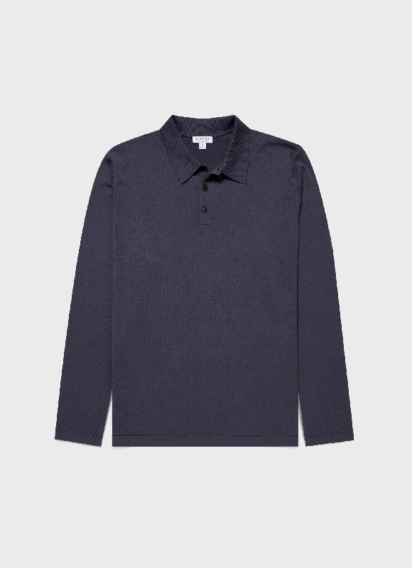 Men's vintage - inspired retro polo shirts with unique patternsMen's Long Sleeve Sea Island Cotton Polo Shirt in Slate Blue