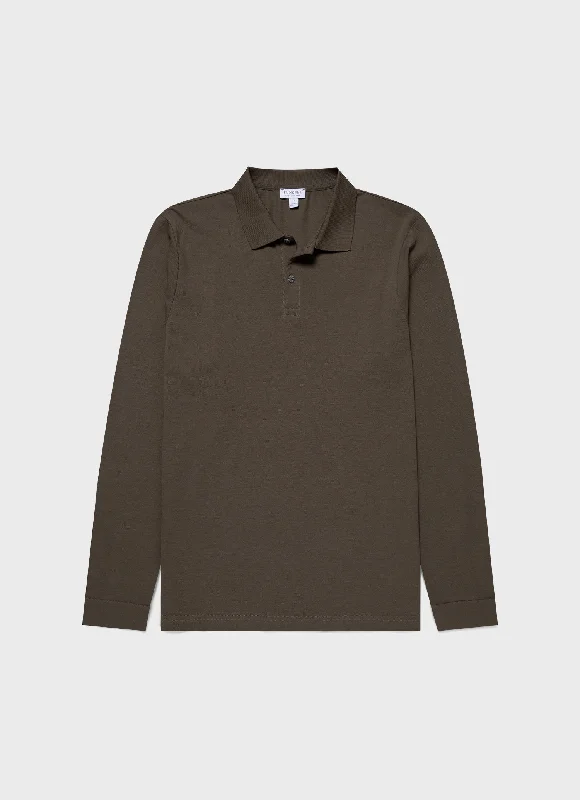 Men's color - block polo shirts with a bold fashion statementMen's Long Sleeve Piqué Polo Shirt in Khaki