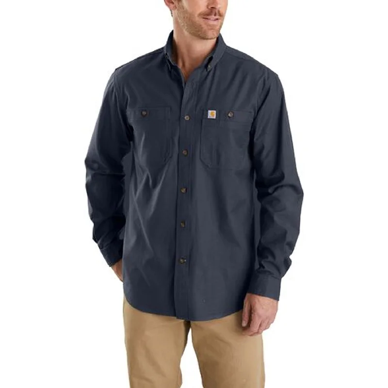 Plus Size Men's Striped Chambray Casual Shirts with a Spread Collar for a Preppy AppearanceCarhartt Men's Rugged Flex® Rigby Button-Down Long Sleeve Shirt