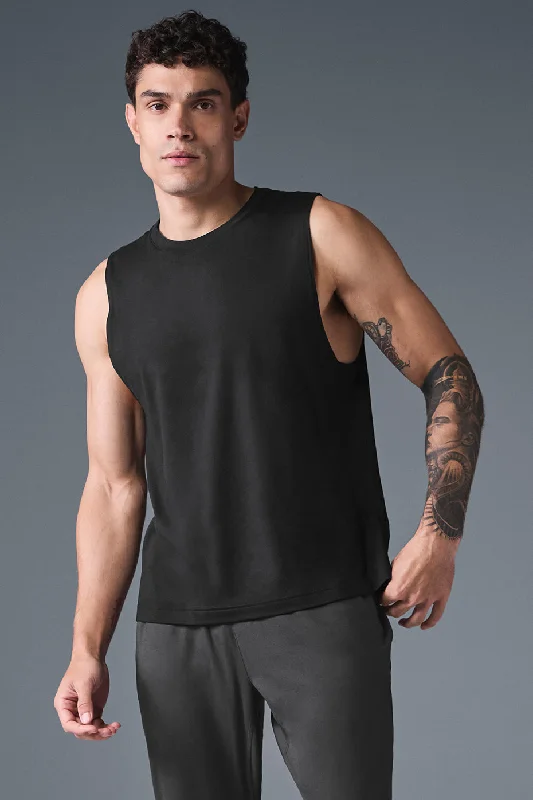 Plus Size Men's Plaid Flannel Casual Shirts in Earth Tones for a Cozy Fall OutfitConquer Muscle Tank - Black