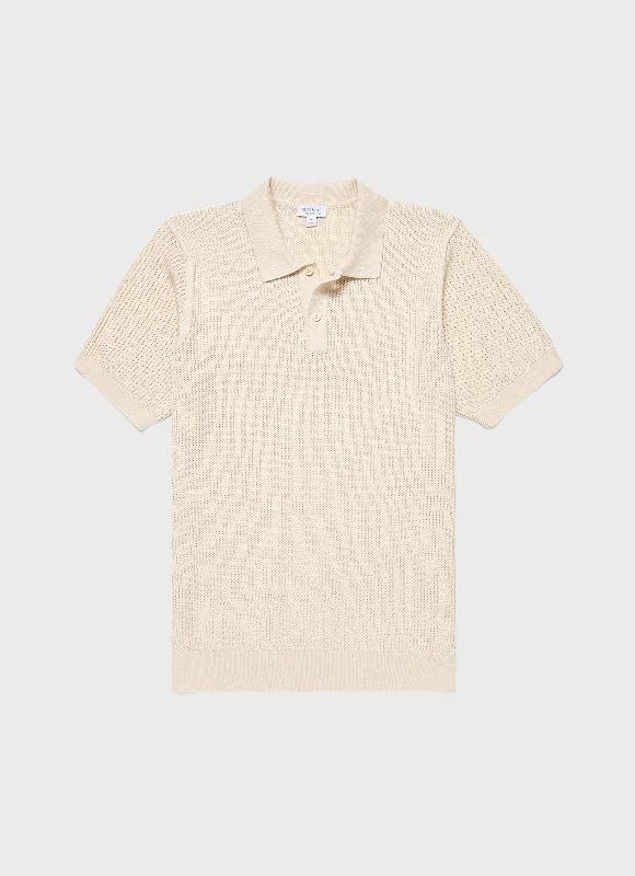 Men's reversible polo shirts with two different looksMen's Linear Mesh Knit Polo Shirt in Ecru