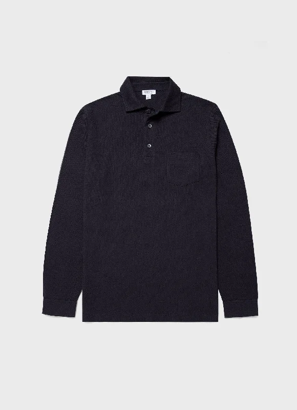 Men's luxury cashmere blend polo shirts in solid colorsMen's WM Brown Long Sleeve Polo Shirt in Navy