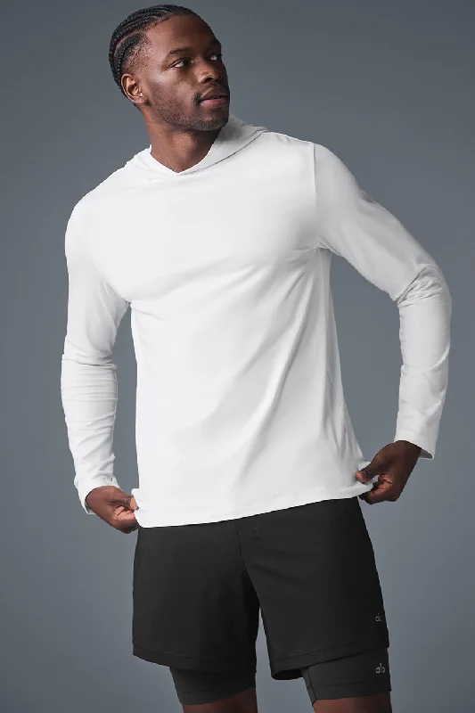 Men's Linen Blend Casual Shirts with Roll - Up Sleeves for a Summer Beach LookConquer Reform Long Sleeve With Hood - White