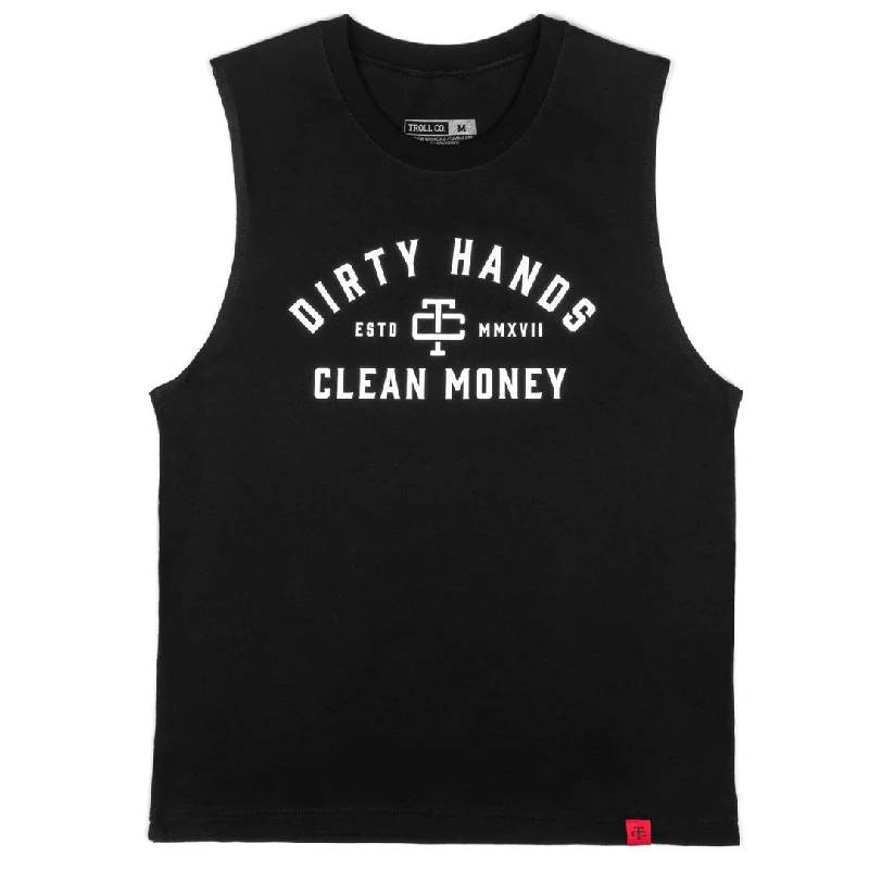 Plus Size Men's Striped Chambray Casual Shirts with a Spread Collar for a Preppy AppearanceTroll Co. "Dirty Hands Clean Money" Classic Muscle Tank