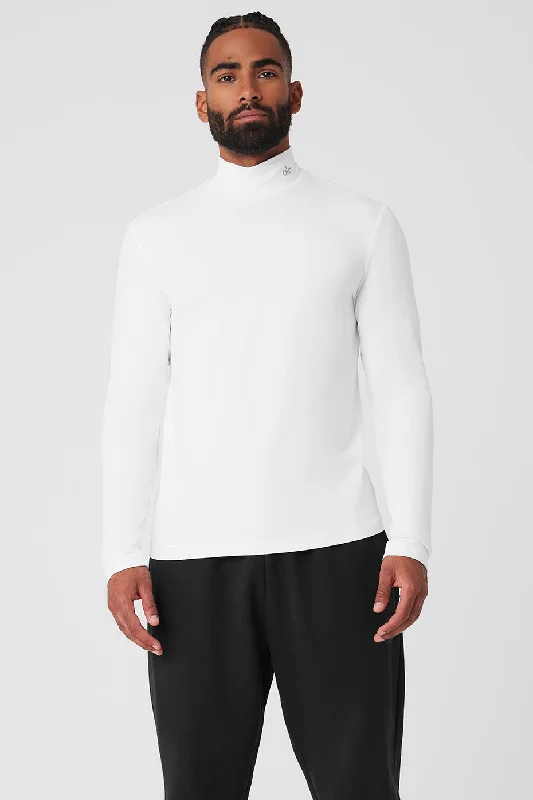 Men's Sustainable Recycled Material Casual Shirts for Eco - Conscious ConsumersConquer Reform Mock Neck Long Sleeve - White