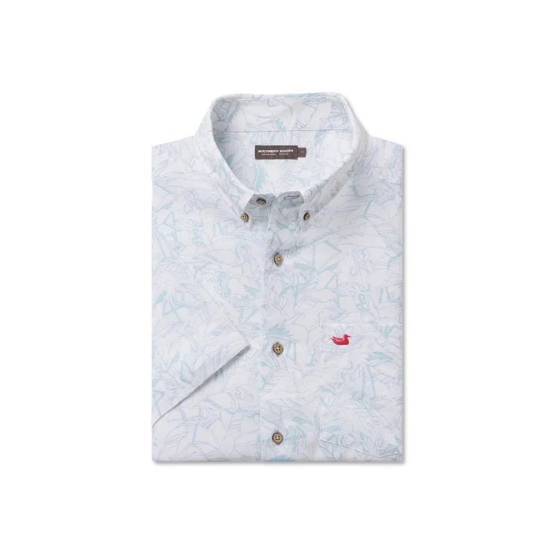 Men's Short - Sleeve Linen Casual Shirts in Light Khaki for a Breathable Summer OptionYouth Island Linen Shirt - Flamingos