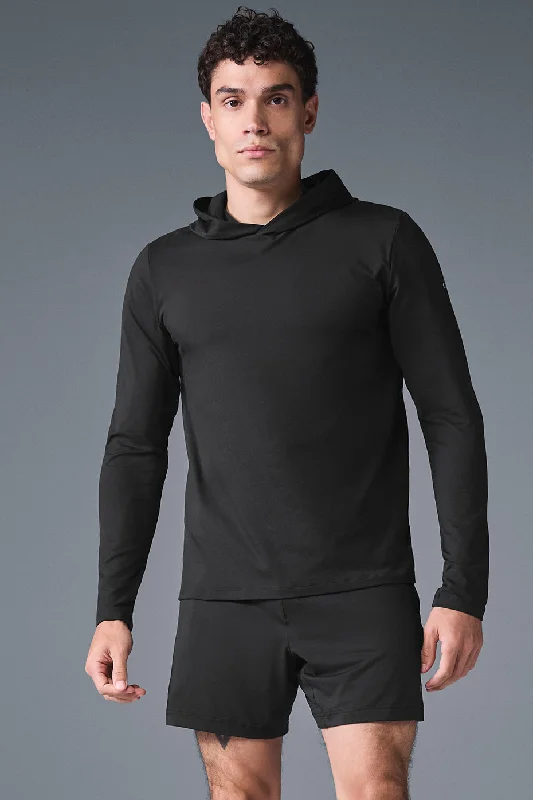 Men's Wrinkle - Resistant Polyester Blend Casual Shirts for Easy Travel and MaintenanceConquer Reform Long Sleeve With Hood - Black