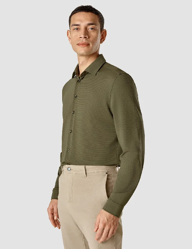 Men's Linen Blend Casual Shirts with Roll - Up Sleeves for a Summer Beach LookTravel Shirt Remote Green Slim