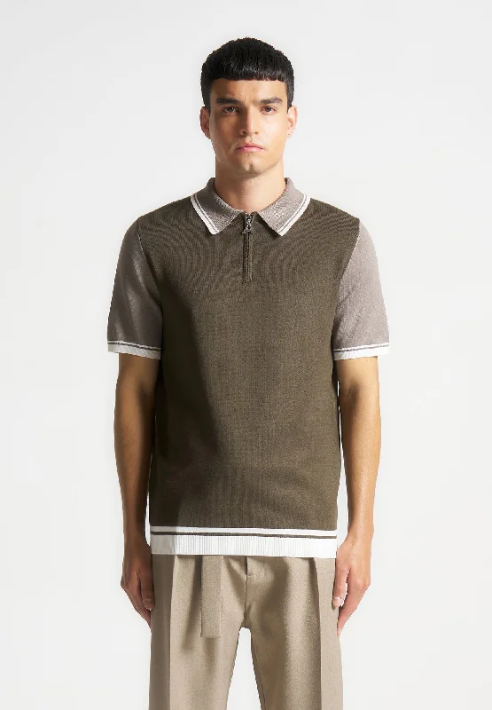 Men's reversible polo shirts with two different looksColour Block Zip Polo Shirt - Khaki