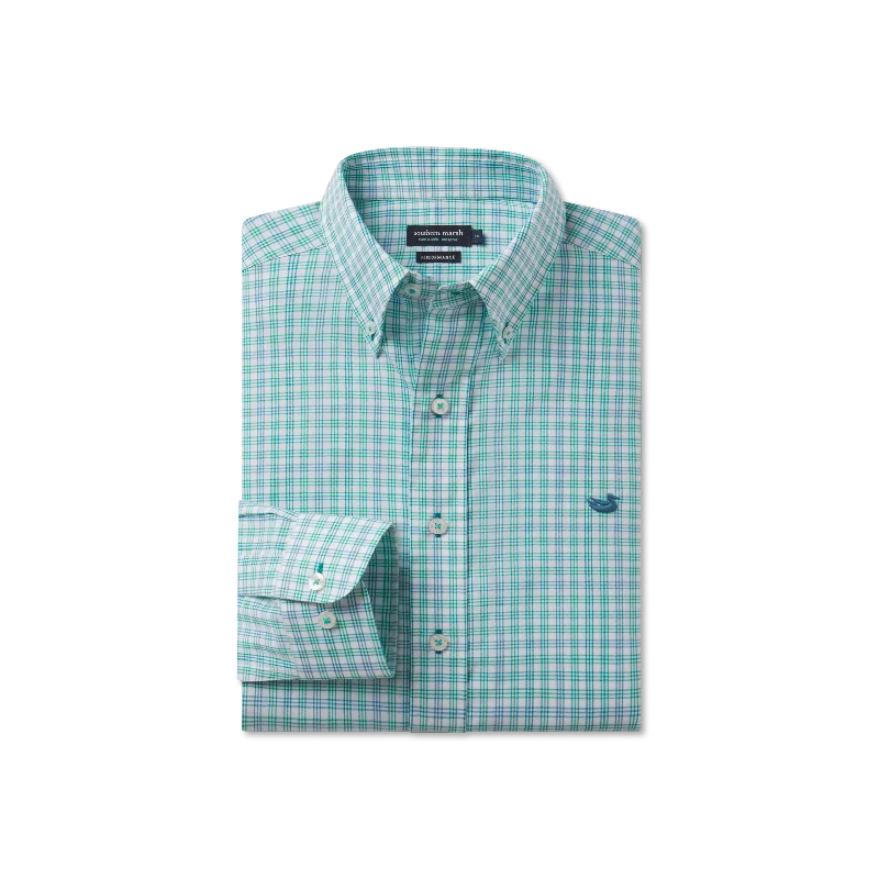 Plus Size Men's Striped Chambray Casual Shirts with a Spread Collar for a Preppy AppearanceOdessa Performance Dress Shirt