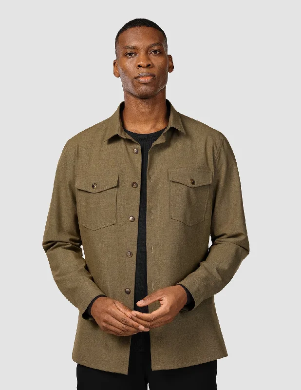 Men's Wrinkle - Resistant Polyester Blend Casual Shirts for Easy Travel and MaintenanceEssential Overshirt Vintage Brown Melange