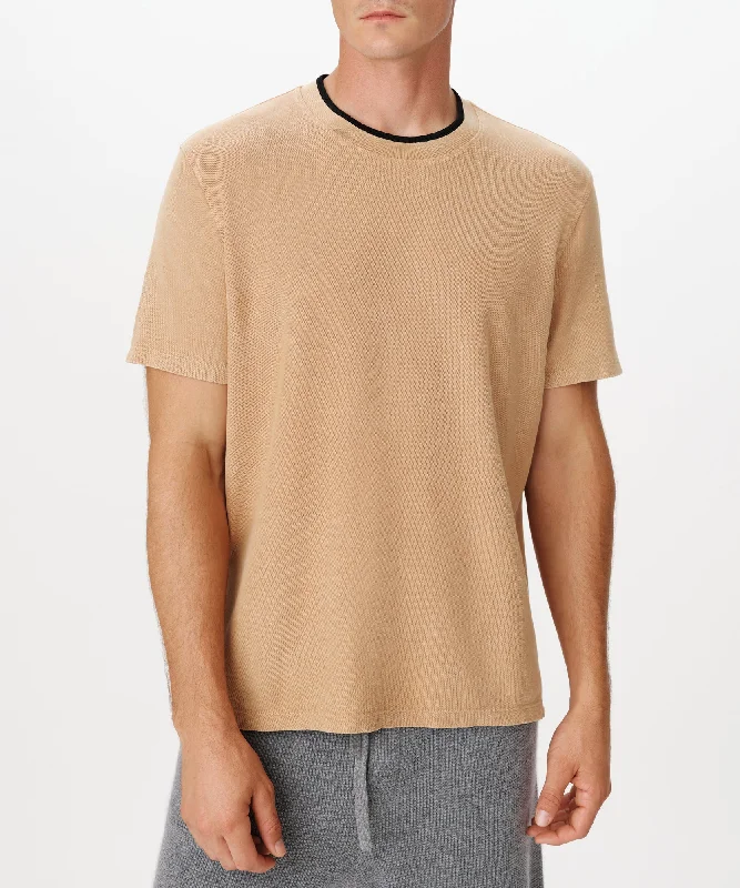 Men's Slim - Fit Printed Floral Casual Shirts in Pastel Colors for a Spring - Inspired VibePique with Chroma Wash Short Sleeve Tee - Desert Tan