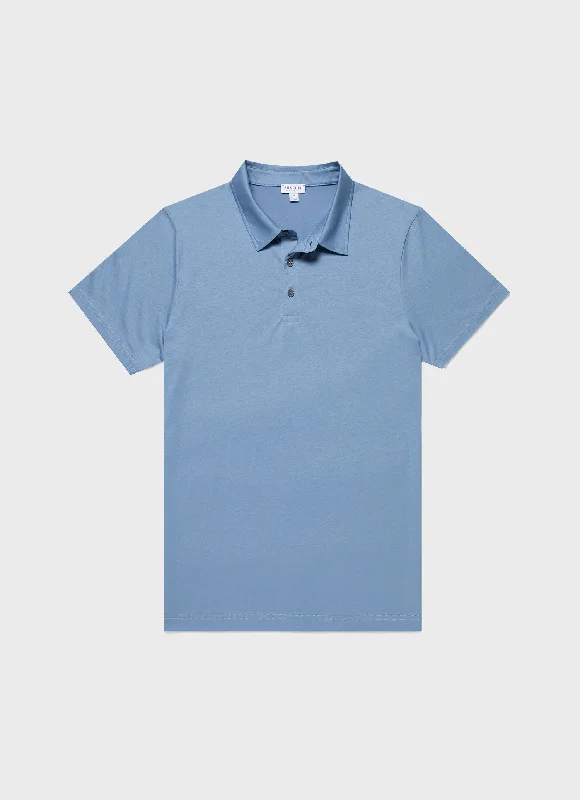 Men's two - tone stripe polo shirts with a preppy styleMen's Classic Jersey Polo Shirt in Como Blue