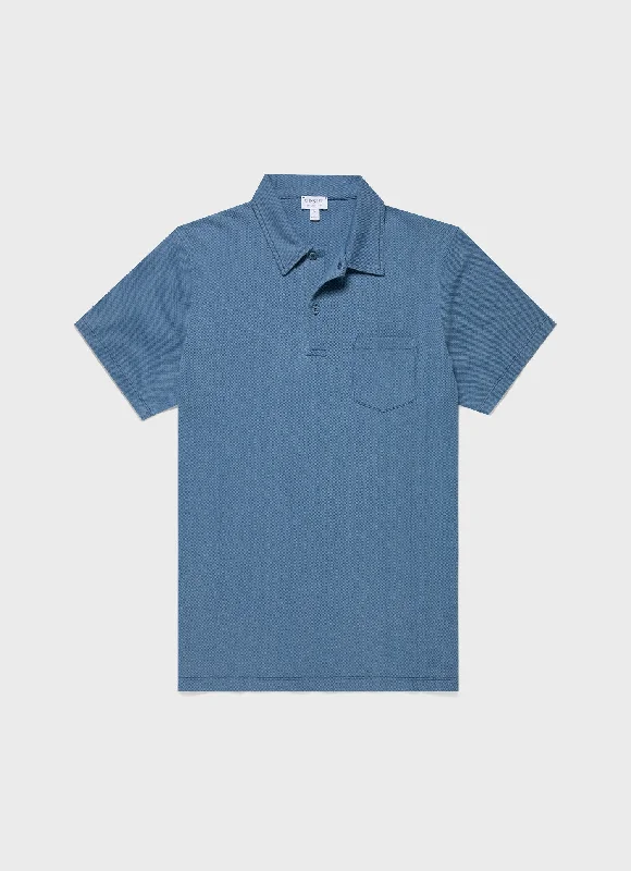 Men's two - tone stripe polo shirts with a preppy styleMen's Riviera Polo Shirt in Mid Indigo Wash