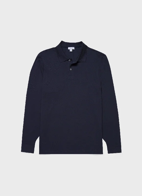 Men's luxury cashmere blend polo shirts in solid colorsMen's Long Sleeve Piqué Polo Shirt in Navy