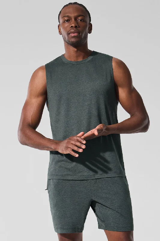 Men's Two - Tone Contrast Panel Casual Shirts in White and Navy for a Stylish and Eye - Catching DesignConquer Muscle Tank - Charcoal Green Heather