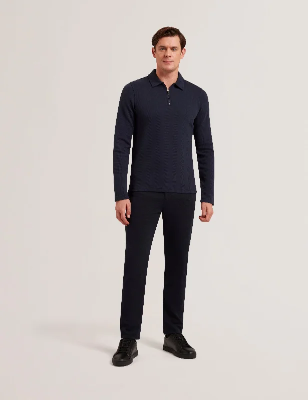 Men's lightweight performance polo shirts for tennis matchesKalend Long Sleeve Zip Herringbone Polo Navy