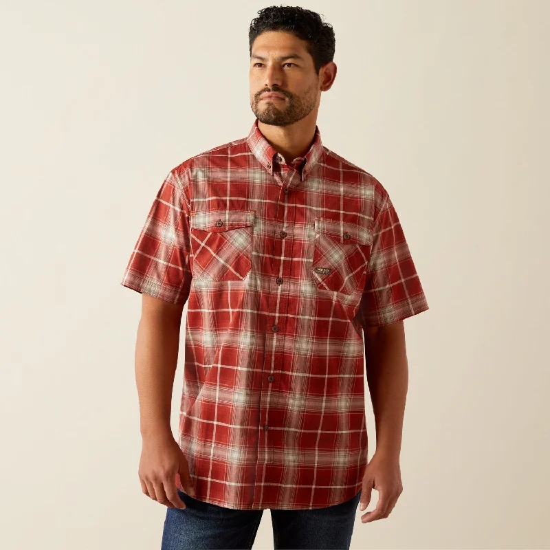 Men's Long - Line Oversized Casual Shirts in Dark Gray for a Relaxed and Modern LookAriat Men's Made Tough™ Durastretch™ Button-Down Short Sleeve Work Shirt